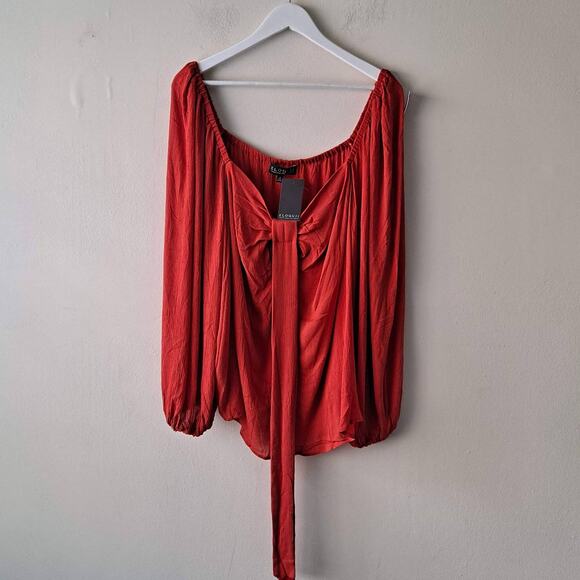 Eloquii Terracota Color Square Neck Top w 3/4 Puff Sleeve & Tie - Size 24 (NWT) - Picture 5 of 11